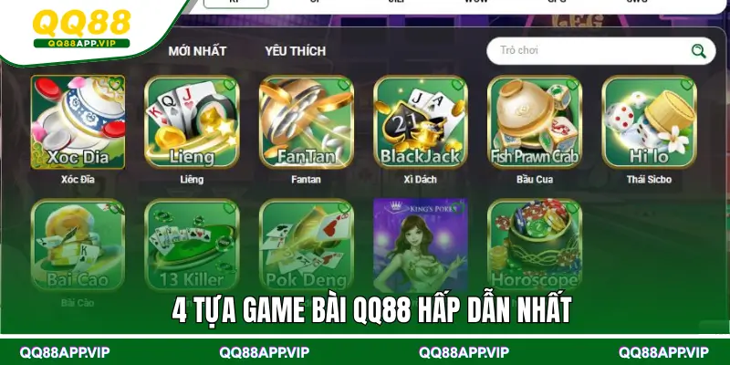 4 tựa game bài QQ88 hấp dẫn nhất