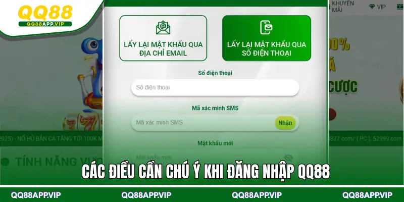 Các điều cần chú ý khi đăng nhập QQ88